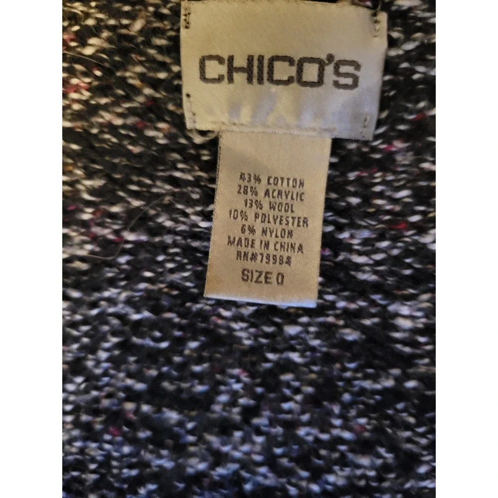 Chicos Marled Knit Cardigan Sweater Black White Button Front Size 0 Longline 814